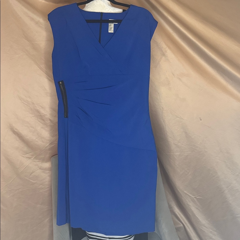 connected apparel navy blue sheath dress